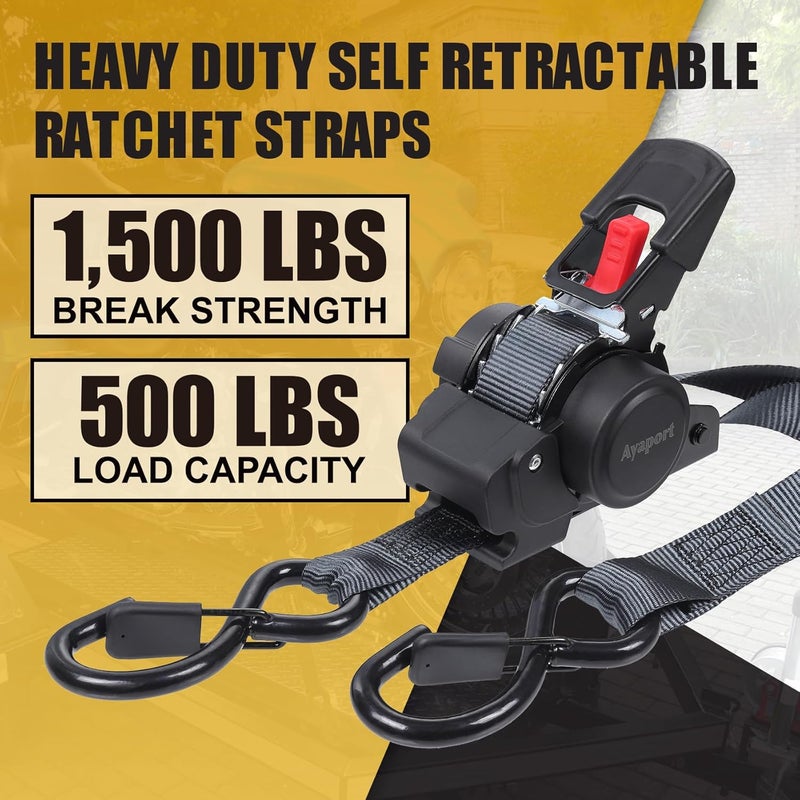 Ayaport Retractable Ratchet Straps 1in X 12ft(2PK)-1500lb Break Strength, Heavy Duty Ratchet Straps Self Retractable Tie Downs with Soft Loops for Motorcycle, Dirt Bike, Cargo, Truck Accessories - Image 3